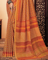 Vishal Prints Dark Orange Digital Print Cotton Silk Saree