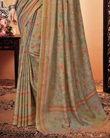 Vishal Prints Dark Sand Digital Print Cotton Silk Saree