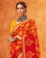 Vishal Prints Dark Red Chiffon Saree With Embroidery Work And Zari Border