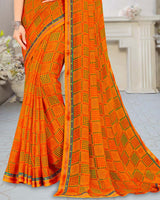 Vishal Prints Orange Printed Brasso Saree With Border