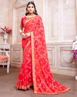 Vishal Prints Light Red Silk Brasso Saree With Zari Border