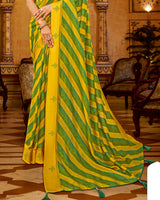 Vishal Prints Yellow Designer Silk Brasso Saree With Diamond Work And Weaved Satin Patta