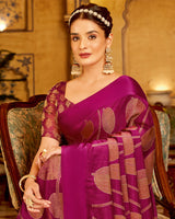 Vishal Prints Dark Fuchsia Designer Silk Brasso Saree With Diamond Work And Weaved Satin Patta