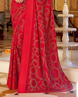 Vishal Prints Red Designer Silk Brasso Saree With Diamond Work And Weaved Satin Patta