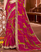 Vishal Prints Dark Fuchsia Printed Georgette Saree With Fancy Border