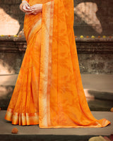 Vishal Prints Orange Printed Georgette Saree With Border
