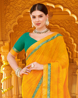 Vishal Prints Yellowish Orange Printed Georgette Saree With Fancy Border