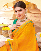 Vishal Prints Yellowish Orange Printed Georgette Saree With Fancy Border