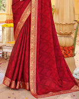 Vishal Prints Cherry Red Printed Chiffon Saree With Fancy Border