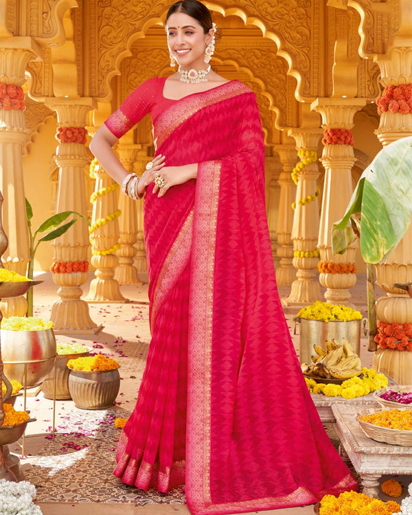 Vishal Prints Pinkish Red Printed Georgette Saree With Fancy Border