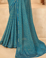 Vishal Prints Peacock Blue Designer Brasso Saree With Fancy Border