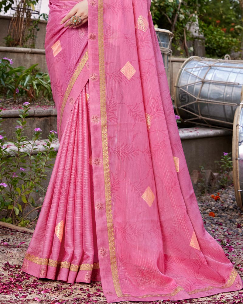 Vishal Prints Blush Pink Printed Georgette Saree With Foil Print And Border