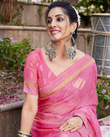 Vishal Prints Blush Pink Printed Georgette Saree With Foil Print And Border