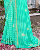 Vishal Prints Aqua Green Printed Georgette Saree With Foil Print And Border