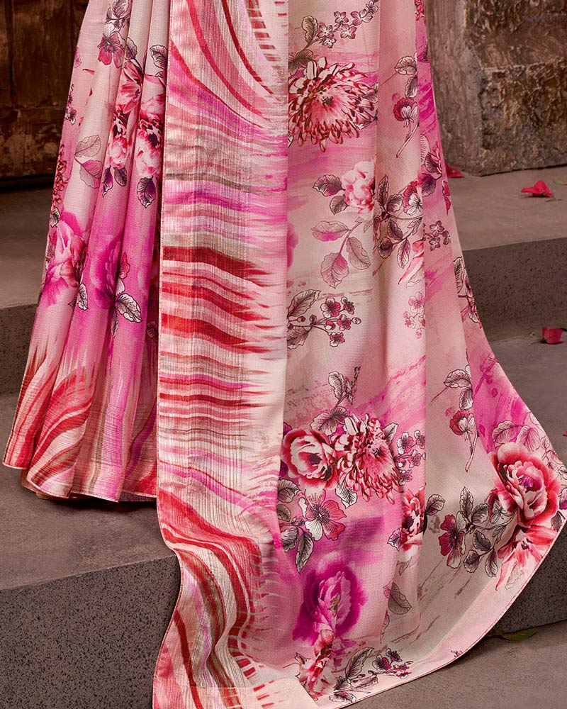 Vishal Prints Pastel Pink Fancy Chiffon Digital Print Saree With Core Piping