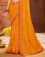 Vishal Prints Orange Printed Chiffon Saree With Border