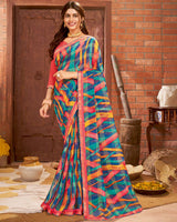 Vishal Prints Multi Color Printed Chiffon Saree With Border