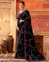 Vishal Prints Black And Red Pink Printed Georgette Saree With Fancy Border