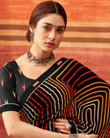 Vishal Prints Black And Multi Color Printed Georgette Saree With Fancy Border