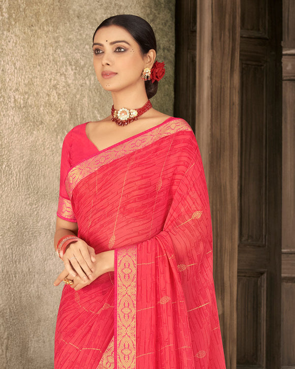 Vishal Prints Red Pink Georgette Saree With Foil Print And Zari Border