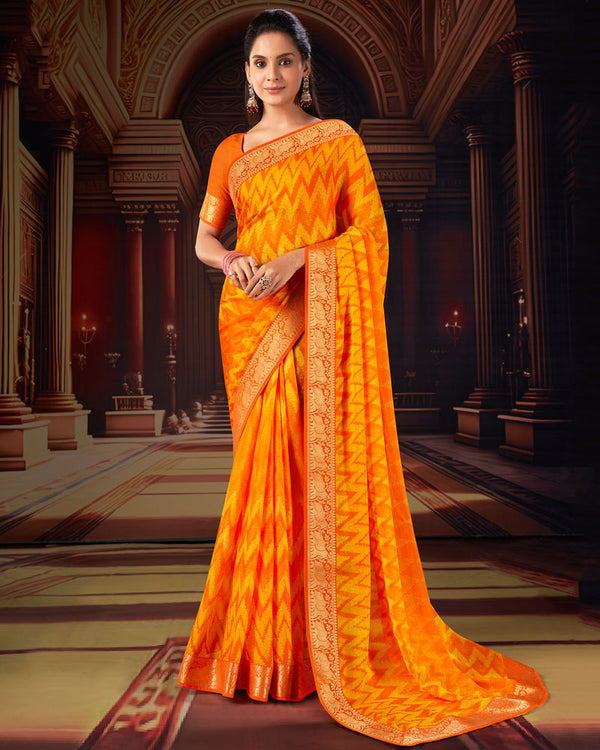 Vishal Prints Orange Printed Moss Chiffon Saree With Fancy Border