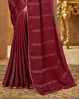 Vishal Prints Olive Grey, Maroon Satin Saree With Stone Work With (Crushed Pattern)