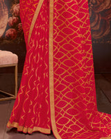 Vishal Prints Cherry Red Printed Brasso Saree With Zari Border