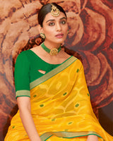 Vishal Prints Yellow Printed Brasso Saree With Zari Border