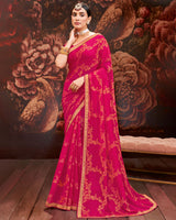 Vishal Prints Red Pink Printed Brasso Saree With Zari Border