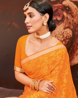 Vishal Prints Yellowish Orange Printed Brasso Saree With Zari Border
