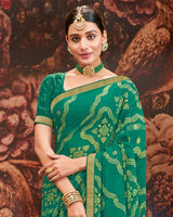 Vishal Prints Deep Sea Green Printed Brasso Saree With Zari Border