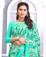 Vishal Prints Turquoise Printed Chiffon Saree With Fancy Border