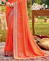 Vishal Prints Orange Art Silk Saree With Embroidery Work And Tassel