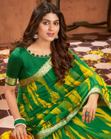 Vishal Prints Dark Green Printed Georgette Saree With Border