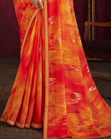 Vishal Prints Red Fancy Chiffon Saree With Foil Print And Zari Border