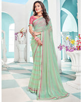 Vishal Prints Shadow Green Printed Chiffon Saree With Fancy Border