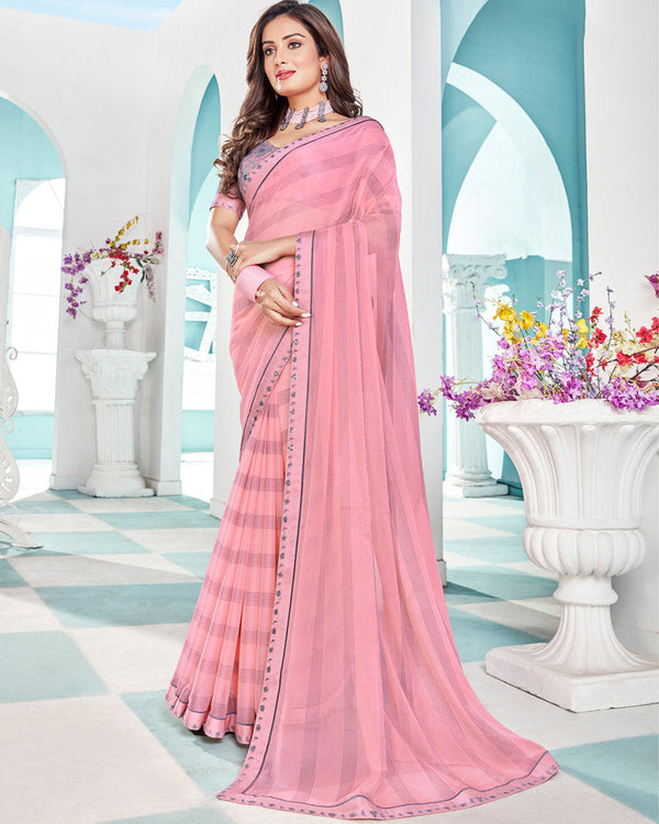 Vishal Prints Rose Pink Printed Chiffon Saree With Fancy Border