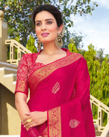 Vishal Prints Hot Pink Chiffon Saree With Foil Print And Zari Border