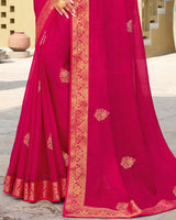 Vishal Prints Hot Pink Chiffon Saree With Foil Print And Zari Border