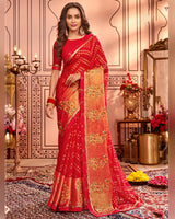 Vishal Prints Red Designer Brasso Saree With Embroidery Work And Fancy Border