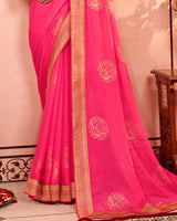 Vishal Prints Red Pink Designer Brasso Saree With Diamond And Foil Work