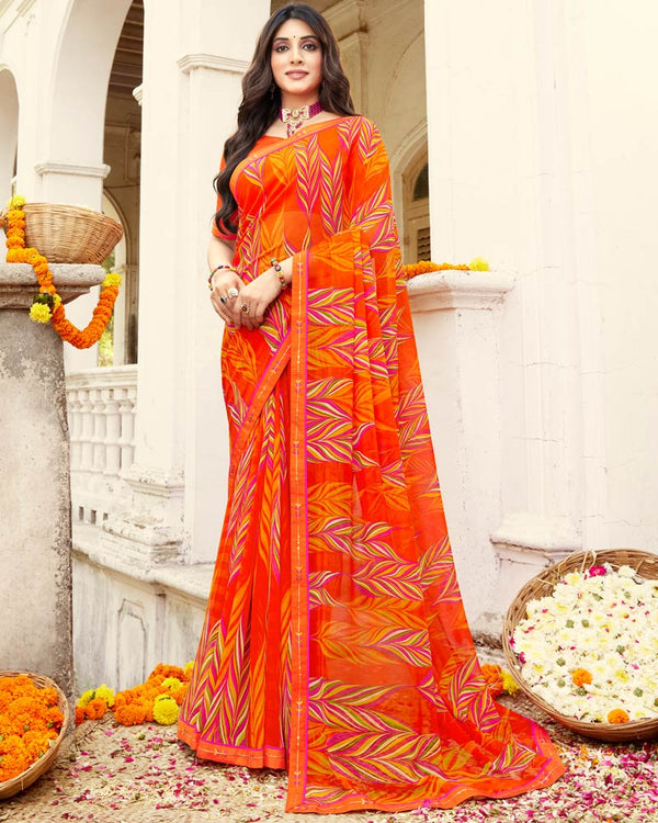 Vishal Prints Dark Orange Printed Georgette Saree With Fancy Border