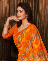 Vishal Prints Orange Printed Georgette Saree With Fancy Border