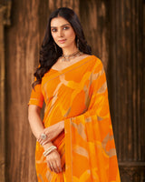 Vishal Prints Orange Printed Georgette Saree With Fancy Border