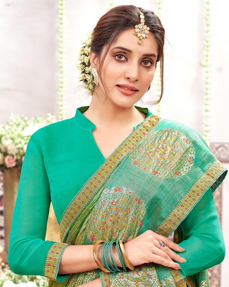 Vishal Prints Olive Green Designer Fancy Chiffon Saree With Foil Print And Border