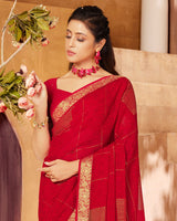 Vishal Prints Cherry Red Georgette Saree With Foil Print And Zari Border