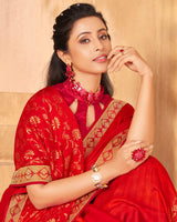 Vishal Prints Red Georgette Saree With Foil Print And Zari Border