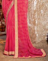 Vishal Prints Pink Chiffon Saree With Foil Print And Zari Border