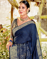 Vishal Prints Dark Blue Chiffon Saree With Foil Print And Zari Border
