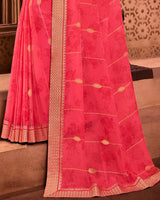 Vishal Prints Pastel Red Chiffon Saree With Foil Print And Zari Border